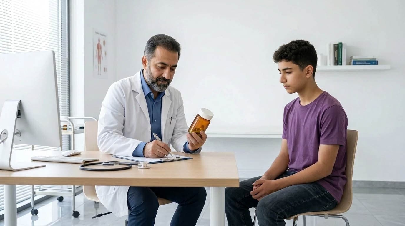 پزشک در حال مشاوره دارویی با نوجوان اتیسم